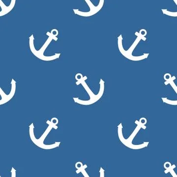 Tile sailor vector pattern with white anchor on navy blue background Stock Illustration