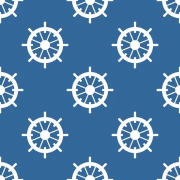 Tile sailor vector pattern with white rudder on navy blue background Stock Illustration
