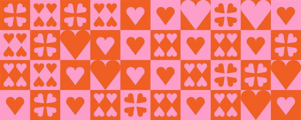 Tile seamless pattern with hearts on a checkered background. Modern retro Stock Illustration