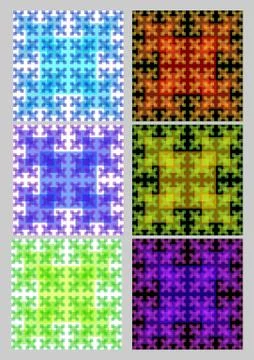 Tile set with square patterns in fractal style Sierpinski carpet. Textile sam Stock Illustration