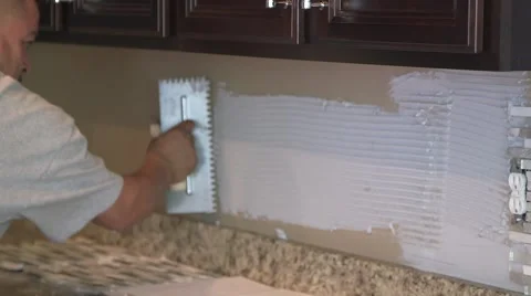 Tile setter, kitchen remodel 08 스톡 동영상 44302742
