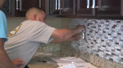 Tile setter, kitchen remodel 13 스톡 동영상 44302751