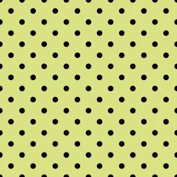 Tile spring vector pattern with black polka dots on green background. Stock Illustration