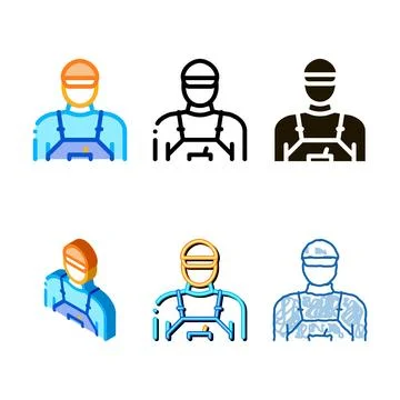 Tile stacker worker icon multipack vector outline Stock Illustration