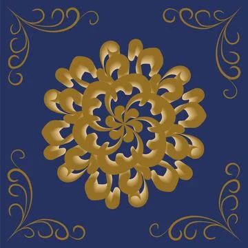 Tile with a three-dimensional flower pattern in the center. Vector oriental.. Stock Illustration