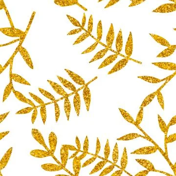 Tile tropical vector pattern with golden exotic leaves on white background Stock Illustration