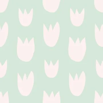 Tile vector floral pattern with hand drawn pink tulips on green background Stock Illustration