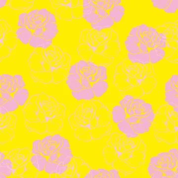 Tile vector floral pattern with pink roses on yellow background Stock Illustration