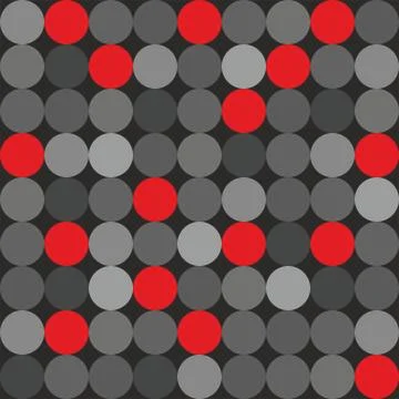 Tile vector pattern with big red, grey and black polka dots on grey background Illustrazione stock