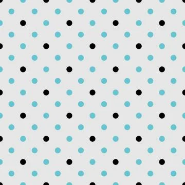 Tile vector pattern with black and mint blue polka dots on grey background Stock Illustration