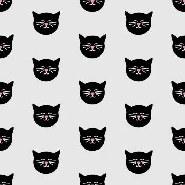 Tile vector pattern with black cats on grey background Illustrazione stock