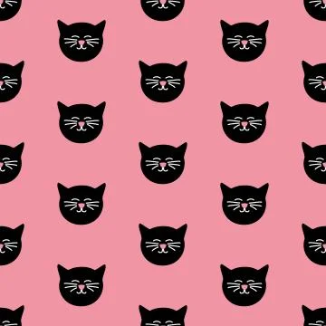 Tile vector pattern with black cats on pink background Stock Illustration