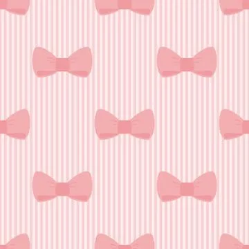 Tile vector pattern with bows on a pastel pink strips background. Stock Illustration