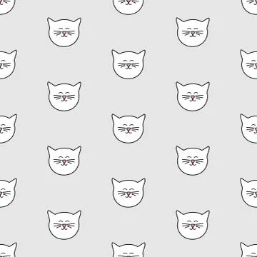 Tile vector pattern with cats on grey background Stock Illustration