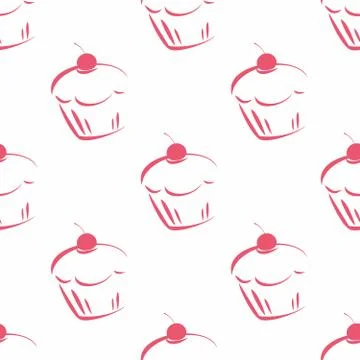 Tile vector pattern with cherry cupcakes isolated on white background. Stock-Illustration