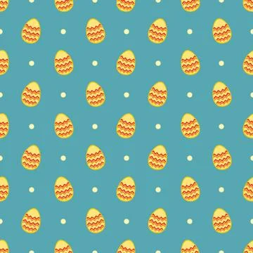 Tile vector pattern with Easter eggs and polka dots on blue background Stock Illustration