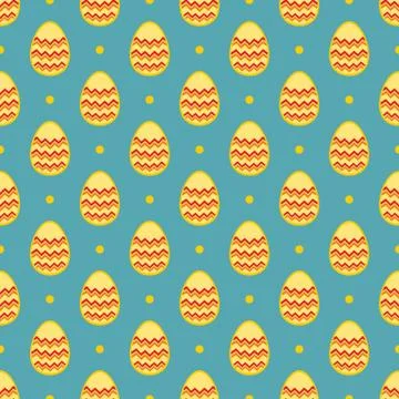 Tile vector pattern with Easter eggs and polka dots on blue background Stock Illustration
