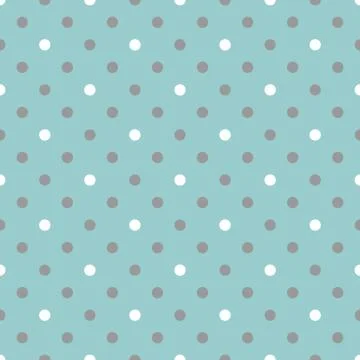 Tile vector pattern with grey and white polka dots on mint blue background Stock Illustration
