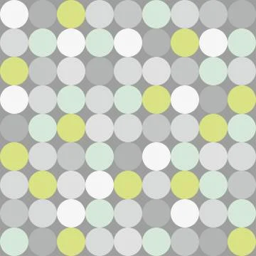 Tile vector pattern with grey, white and green polka dots on grey background Stock Illustration