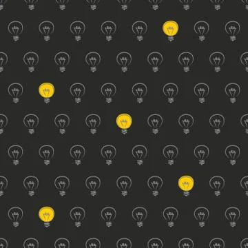Tile vector pattern with light bulbs on black background Stock Illustration