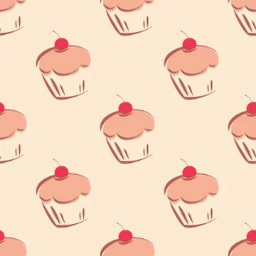 Tile vector pattern with little cherry cupcakes Stock Illustration