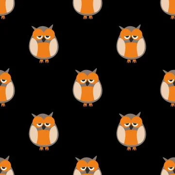 Tile vector pattern with owls on black background Illustrazione stock