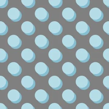 Tile vector pattern with pastel blue polka dots with shadow on grey background Stock Illustration