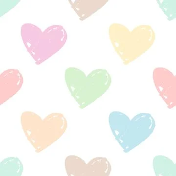 Tile vector pattern with pastel hearts on white background Stock Illustration