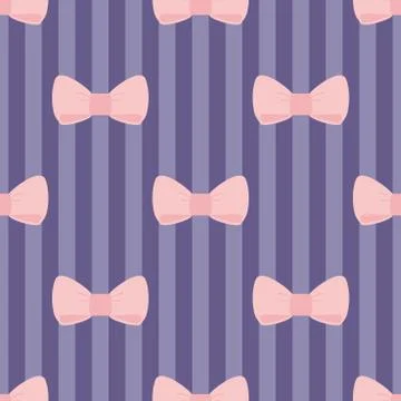 Tile vector pattern with pastel pink bows on sailor navy blue stripes background イラスト素材