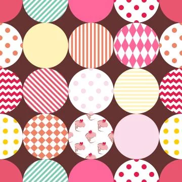 Tile vector pattern with pastel polka dots on brown background イラスト素材