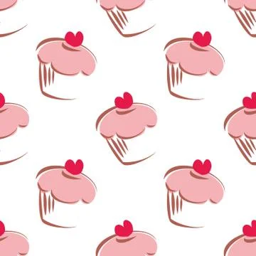 Tile vector pattern with pink cupcakes on white background Stock Illustration