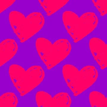 Tile vector pattern with pink hearts on ultra violet background Stock Illustration
