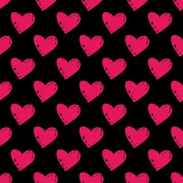 Tile vector pattern with pink hearts on black background Stock Illustration