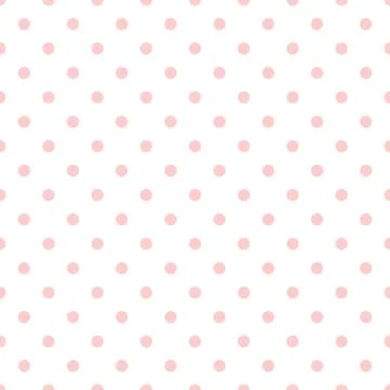 Tile vector pattern with pink polka dots on white background Stock Illustration