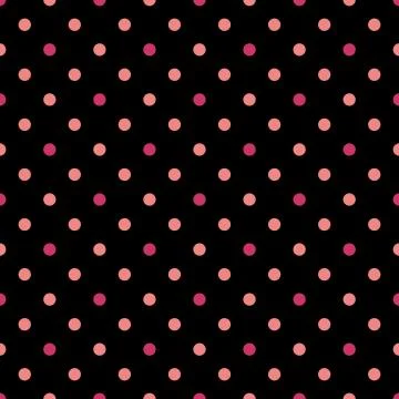Tile vector pattern with pink polka dots on black background Illustrazione stock
