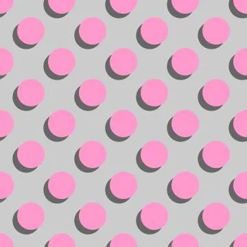 Tile vector pattern pink polka dots with shadow on grey background Illustrazione stock