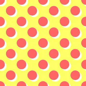 Tile vector pattern with pink polka dots and orange shadow on yellow background Illustrazione stock