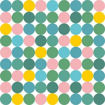 Tile vector pattern with pink, yellow and green polka dots on grey background Stock Illustration