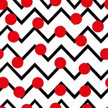 Tile vector pattern with red dots on zig zag chevron background Illustrazione stock