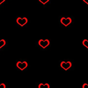 Tile vector pattern with red hearts on black background Stock Illustration