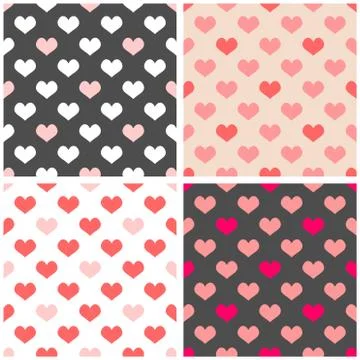 Tile vector pattern set with hearts on grey, white and pastel pink background Stock Illustration