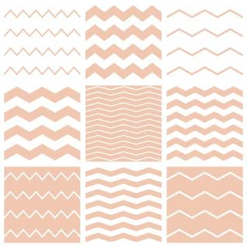 Tile vector pattern set with white and pink zig zag background Stock Illustration