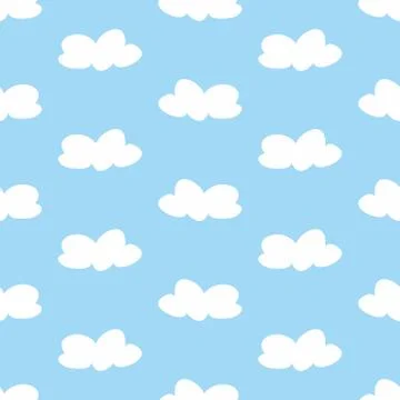 Tile vector pattern with white clouds on blue sky background Stockillustratie