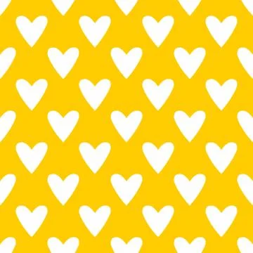 Tile vector pattern with white hearts on yellow background Illustrazione stock