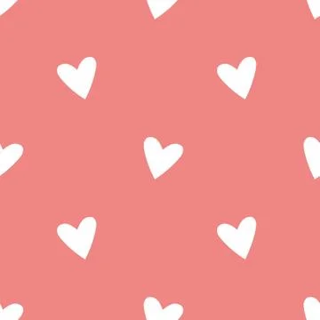 Tile vector pattern with white hearts on pastel pink background Stock Illustration
