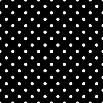 Tile vector pattern with white polka dots on black background Stock Illustration