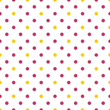Tile vector pattern with yellow and pink polka dots on white background Stock Illustration