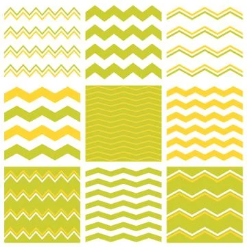 Tile vector pattern with yellow, white and green zig zag print background Stock Illustration