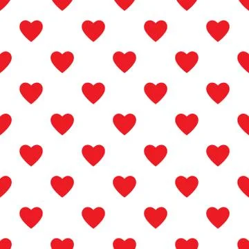 Tile vector seamless pattern with red hearts on white background Stock Illustration