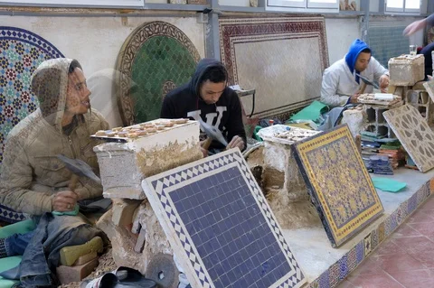 Tile Workers in Morocco, Timelapse Stock Footage 125218058